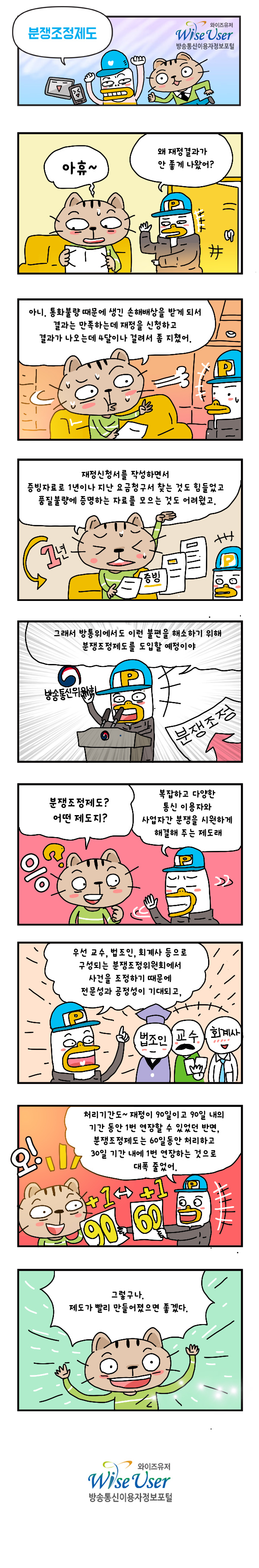 분쟁조정제도 : 복잡하고 다양한 통신 이용자와 사업자간 분쟁을 해결해주는 제도로서 교수 법조인 회계사 등으로 구성되는 분쟁조정위원회에서 사건을 조정한다 처리기간은 60일이고 30일일 기간 내에 1번 연장가능하다 